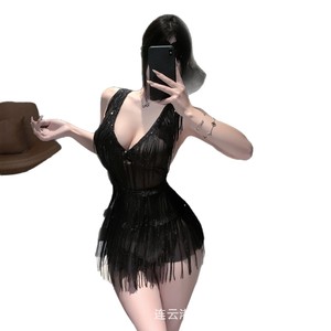 Sexy deep V tassel dress, perfect for a seductive nightclub, perfect for flirting. (qqny no-undress pajamas) - Product Image 1