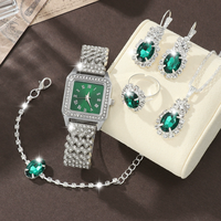 YuSa1073 6PCS Jam Tangan Wanita Jam Tangan Mewah untuk Wanita dengan Tatah Berlian Dial Persegi Jam Tangan Quartz dan Set Perhiasan Pembelian Grosir Lintas Batas