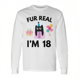 Camiseta de manga larga con estampado digital de Fur Real Cat Birthday 18 Years Old, unisex, para adultos, con cuello redondo - Product Image 2