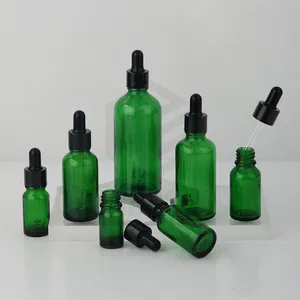 Green Glass Essential Oils Serum Bottle With Dropper 5ml 10ml 15ml 20ml 30ml 50ml 100ml Glass Hair Oil Bottle Packaging