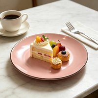 Assiette de présentation en porcelaine rose brillante avec bord foncé, design personnalisé, classique, 19 cm, passe au lave-vaisselle, pour mariages, fêtes et décorations de table à la maison