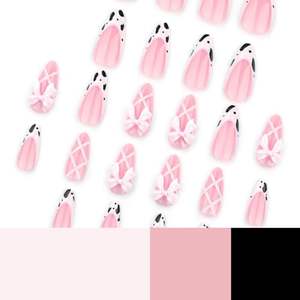24 piezas <span class=keywords><strong>de</strong></span> prensa cuadrada rosa en las <span class=keywords><strong>uñas</strong></span>, pegamento para <span class=keywords><strong>uñas</strong></span> cortas, <span class=keywords><strong>uñas</strong></span> artificiales acrílicas reutilizables, Punta francesa, arco, diseño <span class=keywords><strong>de</strong></span> patrón <span class=keywords><strong>de</strong></span> <span class=keywords><strong>vaca</strong></span> completo - Product Image 2