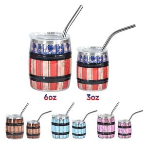 New Arrival 6oz and 3oz <b>Shot</b> Glass Stainless Steel Barrel Shape Mini Tumbler Double Wall Wine Cups Anc <b>Straw</b> - Product Image 2