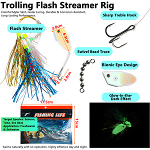 Señuelo de Pesca Trolling Flash Streamer Rig de 17.5cm con Falda de Mylar para Salmón, Atún, Lubina, Pesca en Agua Dulce y Salada - Product Image 1