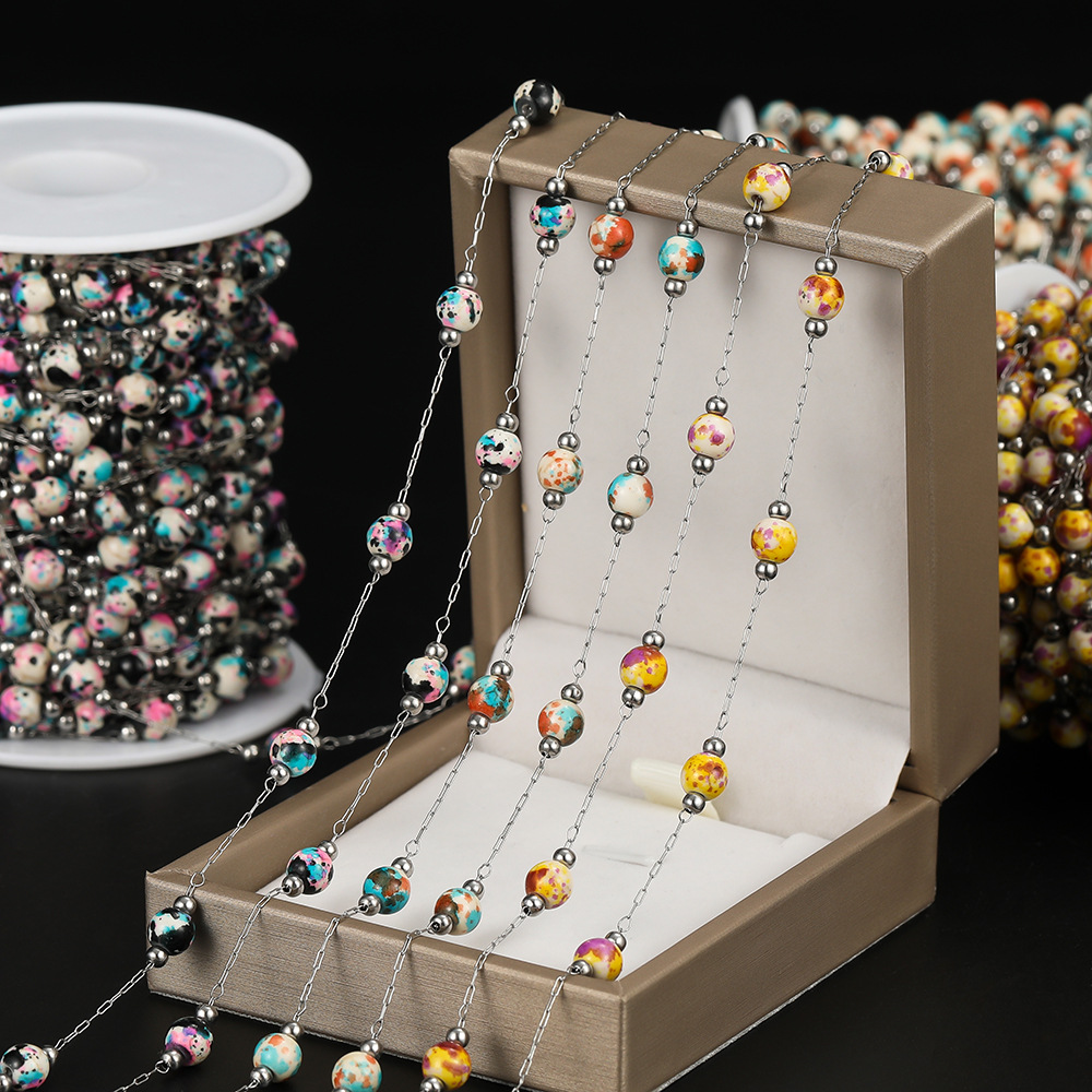 6mm Porcelain Beads Chain Vacuum Color-preserving Plating Stainless Steel Chain for Jewelry Making Findings