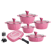 Ensemble de 21 ustensiles de cuisine en aluminium antiadhésif de qualité supérieure, casseroles et poêles en granit rose, compatibles avec l'induction, ustensiles de cuisine