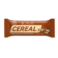 Barre de céréales au chocolat et à la noix de coco avec flocons d'avoine, graines de chia, copeaux de noix de coco, substitut de beurre de cacao, marque privée OEM