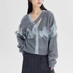 Cárdigan de un solo botón elegante para mujer al por mayor, prendas de punto bonitas y cómodas con nuevas características y diseño de borlas de abrigo - Product Image 4