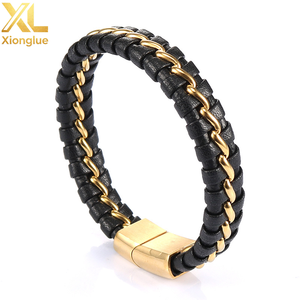 High Quality Mens Bangle 316L Stainless Steel Wire Gold Magnetic Clasp <b>Leather</b> <b>Bracelets</b> - Product Image 3