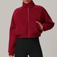 Nouvelle veste de yoga coupe-vent chaude pour femme, style européen et américain, avec fermeture éclair, col montant, doublure polaire, en Spandex/Polyester 360g, coupe ample