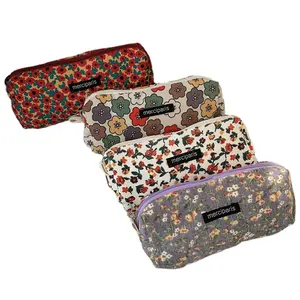 Corduroy Floral Travel Cosmetic Lipstick Purse Storage Bag Kawaii Women Makeup Handbags Organizer Wallet Pouch Pencil Case Bags