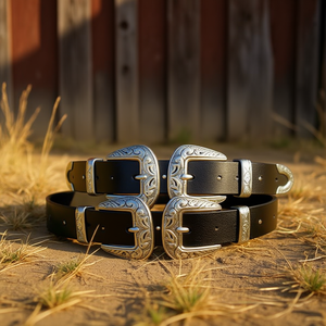 Ceinture en cuir véritable Angelina 3cm 100cm à double boucle style western accessoire décontracté - Product Image 5