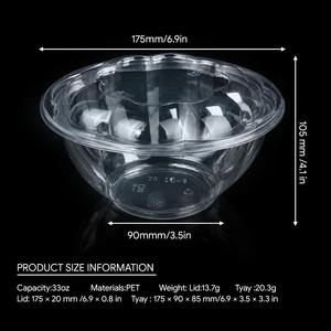 Clear PET Salad Bowl With Lid 33oz Food Grade Disposable <b>Container</b> For <b>Takeaway</b> Catering Fruit Storage - Product Image 2