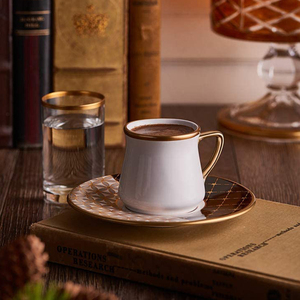 Ensemble de tasses à café et soucoupes, pour le café, style turque, de haute qualité, en porcelaine de chine, <span class=keywords><strong>Espresso</strong></span> avec bordure en <span class=keywords><strong>or</strong></span>, 90ml - Product Image 4