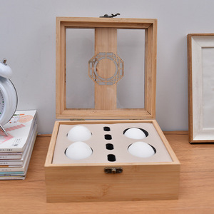 <b>Bamboo</b> Wood Egg Carving Box With Transparent Lid Four Piece Gift Box Clasp Flip Design Rectangular Storage <b>Container</b> - Product Image 2