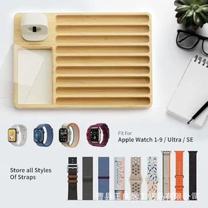Boîte de rangement pour bracelet de montre en bambou avec support, organisateur de bureau pour bracelets et cartes Apple Watch, design en bois massif - Product Image 3