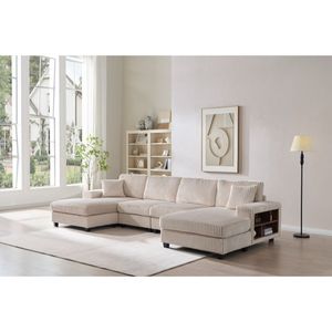 Convertible <b>U</b>-shaped Combination Sofa Set Corduroy Fabric Modern Comfortable Large Size 4 Seat Apartment <b>Living</b> Room Double - Product Image 1