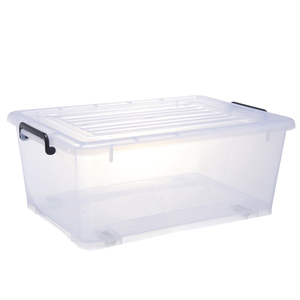 Wholesale 35L transparent stackable plastic clear storage box with wheels