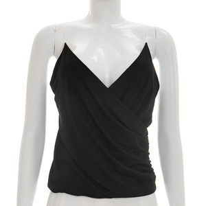 Viviblook Y26TP170 Women Summer Tank <b>Top</b> Sexy Sleeveless <b>Top</b> New Pleated Sheer Shoulder Straps <b>Crossed</b> Backless Vest - Product Image 3