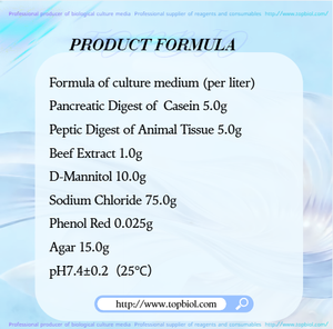 Medio de cultivo de agar con sal de manitol (MSA) utilizado para la aislamiento selectivo de Staphylococcus aureus - Product Image 3