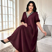 Robe longue élégante pour femmes grandes tailles, respirante, en dentelle, à fleurs, col en V, manches courtes, coupe décontractée, pour le bureau