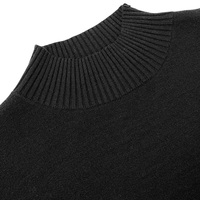 Pull en maille uni noir à col montant pour femme, avec épaules tombantes et manches longues à revers côtelés, coupe décontractée et décontracté