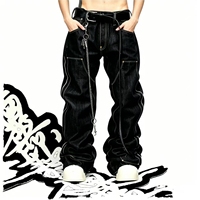 Nouvelle Arrivée - Jean Homme Coupe Ample Y2K à Rivets, Jambe Droite Évasée, Style Punk Streetwear, Respirant, en Denim Printemps