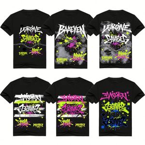 Camiseta Urbana Europea Americana con Estampado Digital 3D, Camiseta Negra de Algodón Personalizada, Camisetas de Talla Grande para Hombre - Product Image 1