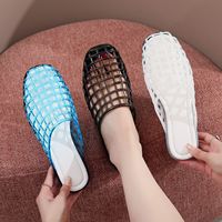 Sandales plates en gelée pour femmes, à bout rond fermé, en maille cristalline, mules d'été respirantes, nouveauté