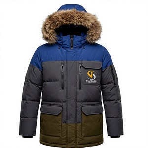 Chaqueta de Invierno para Hombre con Capucha de Piel Sintética, Diseño de Bloques de Color, Múltiples Bolsillos, Abrigo Aislante para Exteriores - Product Image 1