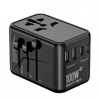 Adaptor Perjalanan Universal 100W GaN Adaptor Steker Perjalanan Tahan Api 3 USB C PD 2 USB Pengisi Daya Cepat untuk Kamera Seluruh Dunia