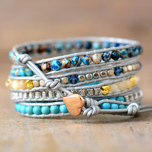 Bracelet multirangs en perles turquoise avec pendentif cœur en argent tibétain – Bijou tendance pour femme, idéal comme cadeau - Product Image 3