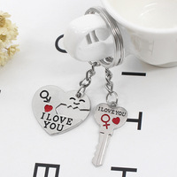 Porte-clés Saint-Valentin « Clé de mon cœur » en alliage de zinc de luxe, sérigraphié, avec logo personnalisé, pendentif couple monobloc