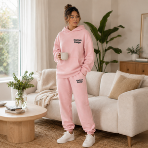 Felpa con Cappuccio e <span class=keywords><strong>Pantaloni</strong></span> <span class=keywords><strong>Tuta</strong></span> Oversize da Donna in Cotone 100% Traspirante con Tasche e Stampa Puff <span class=keywords><strong>Rosa</strong></span>, Prezzo all'Ingrosso Personalizzabile per Autunno Inverno - Product Image 4