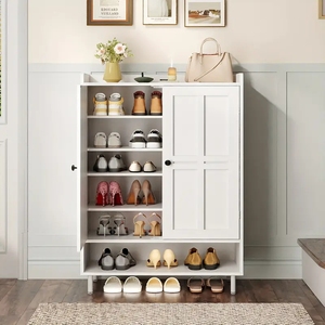 <span class=keywords><strong>Meuble</strong></span> <span class=keywords><strong>à</strong></span> <span class=keywords><strong>Chaussures</strong></span> en Bois <span class=keywords><strong>à</strong></span> <span class=keywords><strong>2</strong></span> <span class=keywords><strong>Portes</strong></span> avec Panneaux et Détail en Arche, Blanc, pour Salon - Product Image 6