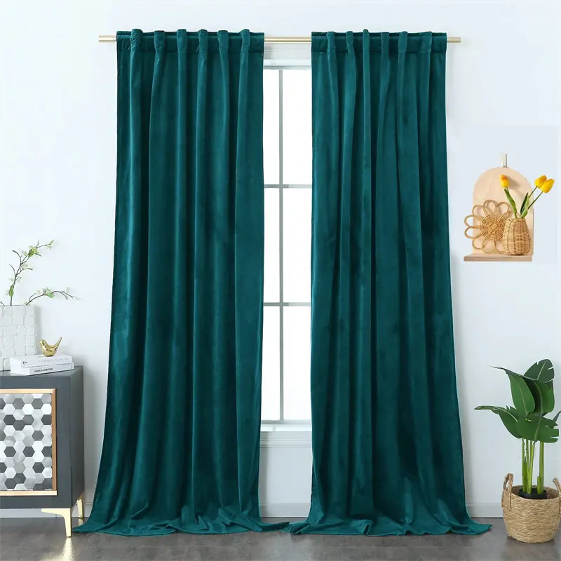 Cortinas plisadas pellizcadas Tripple, cortina de terciopelo verde azulado Beige mate de lujo de 84 pulgadas personalizada para Hotel