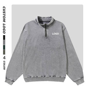 أزياء زائد التدرج اللون رجالي حمض غسلها هوديس مخصصة خمر الوقوف طوق سحاب هوديس الرجال ربع البريدي السترة - Product Image 1