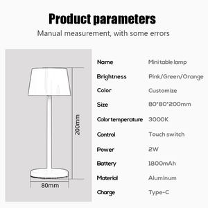 โคมไฟตั้งโต๊ะ LED หรูหรา ปรับแสงได้ ใช้ในห้องอาหาร บาร์ โรงแรม ห้องกาแฟ ตกแต่งสร้างบรรยากาศ ของขวัญสุดพิเศษ ชาร์จไฟได้ สัมผัสเพื่อเปิด-ปิด - Product Image 3