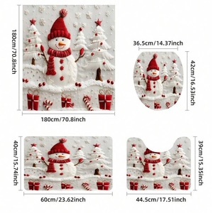 Cortina de Ducha de Poliéster con Diseño de Muñeco de Nieve y Árboles de Navidad, Impresión Digital, Impermeable, Personalizada, Moderna, Venta al Por Mayor - Product Image 3