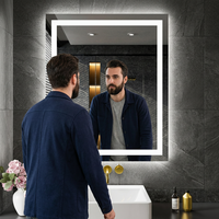 Miroir mural sans cadre à LED anti-buée double éclairage pour salle de bain, verre trempé HD de 5 mm, 3 modes d'éclairage disponibles
