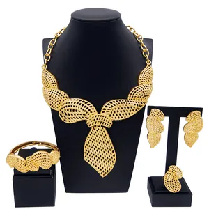 Penjualan Laris Perhiasan Lapis Emas 24K Set Perhiasan Lapis Emas Italia Aksesori Pakaian Hadiah Pesta Kencan Pernikahan Wanita