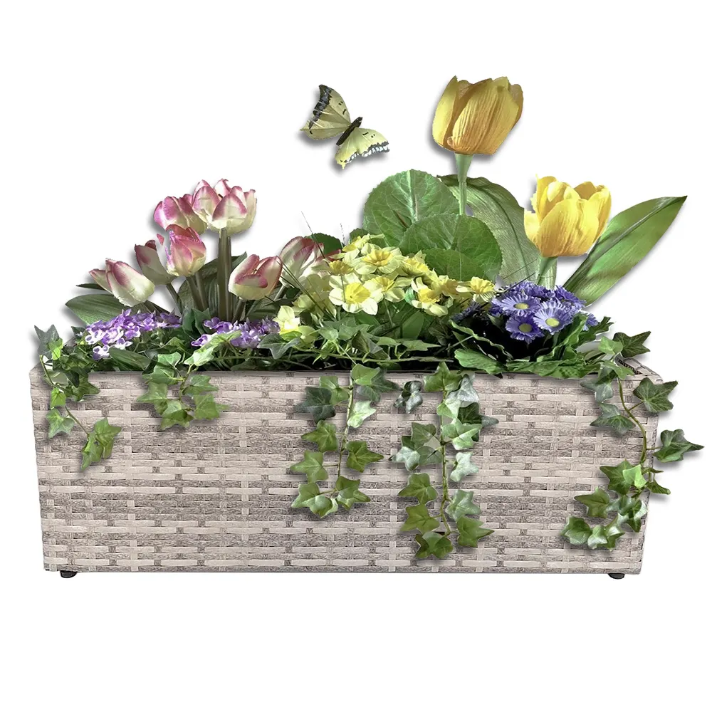 RTX rettangolo all'ingrosso grande vaso per piante in Rattan vaso per fioriera per fiori di verdure con letto rialzato