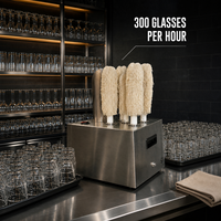 Wijnflespoetsmachine met 5 borstels, 300 glazen/uur, commerciële roestvrijstalen glazen droger & polijstmachine voor bar en restaurant