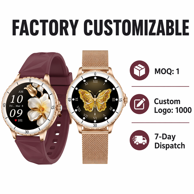 I228 Stylish Rose Gold Women Smart Watch, BT Call, Round Screen, Custom Dial, Office Yoga Daily Wear, Custom Logo Available