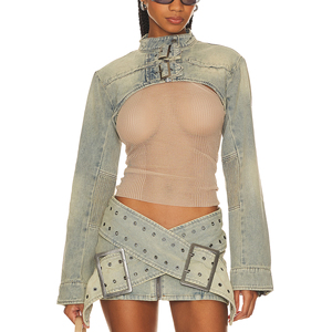 Automne chaud nouveau manteau en jean <span class=keywords><strong>ultra</strong></span> court à manches longues femmes personnalité européenne et américaine design sens de la veste femmes - Product Image 1