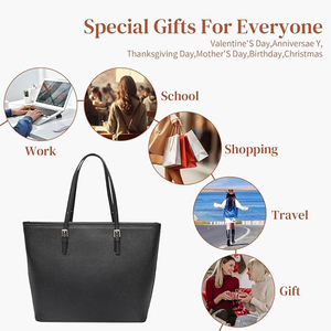 Women's Soft PU Leather Laptop Tote Shoulder <strong>Bag</strong> Two Straps Zipper Closure Letter Decoration Cotton Lining Top Handle for School - Product Image 3