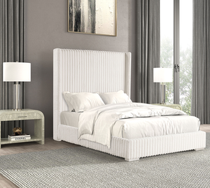 Meubles de chambre à coucher, couleur blanche, style moderne luxueux, lit capitonné 1 place, tissu en fourrure chenille, matelas prêt à l'emploi - Product Image 3