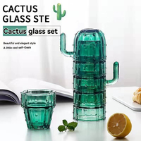 Juego de Tazas de Té de Vidrio Verde con Diseño de Cactus, 220 ml, Decoración Ecológica para el Hogar, Taza Plegable Creativa, Resistente al Viento y al Agua
