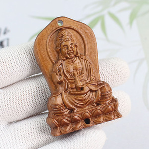 Colgante de madera de durazno tallada con placa de Guanyin, decoración religiosa para el hogar, regalo artesanal - Product Image 2