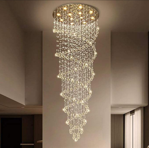 Lampadario a Goccia <span class=keywords><strong>di</strong></span> Lusso per Soffitti Alti, Lampada a Sospensione Moderna per Hotel, Villa, Lampadario a Spirale in Cristallo K9 con LED - Product Image 1